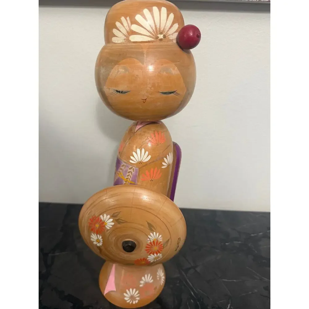 Vintage Sadao Kishi 16” Sosaku Kokeshi Doll Signed Umbrella Japan